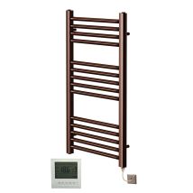 York Electric Brushed Bronze Heated Towel Rail Flat Bathroom Radiator 500mm W X 800mm H + 7 Day Timer/thermostat