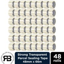 Clear Packing Tape 48mm X 66m Strong Parcel Box Tape, 48 Rolls