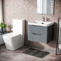 Lyndon 600mm Wall Hung Vanity Basin Unit & Square Rimless Close Coupled Toilet Grey