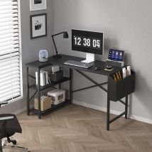 Mcc Direct - L Shaped Corner Desk With Bookshelf Reversible Corner Desk For Home Office Study 100cm Black