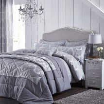 Catherine Lansfield Damask Jacquard Single Duvet Set Jacquard Silver