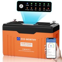 Eco-worthy – Batterie Lithium 12v 314ah Lifepo4 Bluetooth – 200a Bms – Protection Basse Température – 15000 Cycles – 4019wh Pour Camping-car Et 