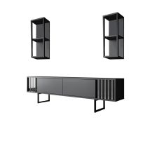 Porta Tv In Legno "chrome Line" - 180 X 30 X 48 Cm - Nero Antracite