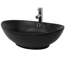 Luxebath - Ml-design Lavabo Sobre Encimera, 59x38x19 Cm, Cerámica, Diseño Ovalado, Lavadero Negro Mate, Lavamanos Sobremesa Sanitario Baño O Aseo, 
