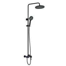 Kibath Columna Ducha Monomando 3 Vías Zuñi Redonda De 96-136 Cm Acabado Negro Mate Fabricado En Latón