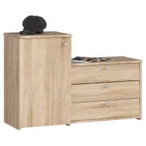 Abamihome - Conjunto De Zapatero Y Cómoda Akord S16 Roble Sonoma 98,4 Cm 3 Puertas Basculantes Frente En Color Roble Sonoma 5 Estantes 98,4x33x68 Cm