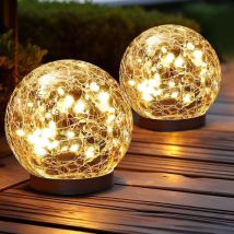 Lampes Solaire D'Extérieur Étanches - Boules De Verre Craquelées Pour Jardin - Orbes Solaires Extérieurs - Décoration Pour Terrasse, Cour, Pelouse, 