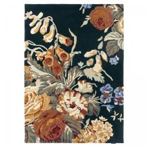 Sanderson - Tapis Salon Et Chambre En Laine 200x280 Bleu Marine Et Orange Fait À La Main