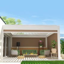 Toldo Vertical Compatible Con Pérgola Tramontana Y Siroco 4,00x2,50 M (motorizada Con Mando A Distancia - Blanco Satinado Ral9010 - Topo)