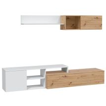 Mesa de Centro Elevable Fores Roble Nodi/Blanco - Mueble TV Modular con 2 Puertas y Estante - 44x221x40 cm