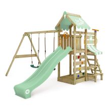 Wooden Climbing Frame Vanillaflyer With Swing Set And Slide, Garden Playhouse With Sandpit, Climbing Ladder & Play-accessories - Pastel Green - Wickey