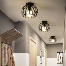 3er Deckenleuchte Schwarz Vintage Runden Deckenlampe Mit Ø19cm Drahtkäfig Semi-flush Mount Licht E27 Lampenfassung Für Esszimmer Schlafzimmer Loft Bar