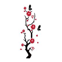 Plum Blossom 3d Acrylique Sticker Mural Nordique Fleur Diy Sticker Mural Miroir Fond Décoration Murale Salon Chambre Mur Fond (noir Rouge)