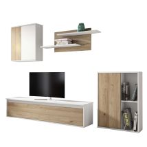 Vmo Home - Conjunto De Mueble Salón Comedor Legos 3 Módulos Color Blanco Mate Y Roble Naturale Estanterías Y Almacenaje 220 Cm
