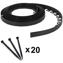 Bordura Flessibile Nera Per Giardino - 5 Cm X 10 M Con 20 Picchetti Di Fissaggio