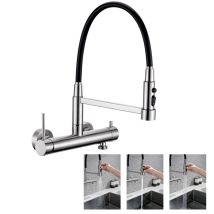 Detbom Grifo Mezclador De Cocina De Pared Grifo De Cocina Con 3 Cabezales De Rociado Grifo Mezclador De Fregadero Con Mangueras Extraíbles Grifos De 
