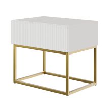 Selsey - Veldio - Mesita De Noche Con Cajón, Blanca Con Patas De Metal Dorado, 50 Cm