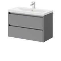 City - Gloss Grey 800mm Wall Mounted 2 Drawer Vanity Unit And Basin With 1 Tap Hole