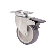 Gummi-lenkrolle Mit Platte, Glatter Achse Und Feststeller, Grau, Max. Tragkraft 40 Kg, Ø 5 Cm