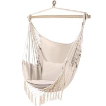 ISO Trade Hängesessel Beige mit 2 Kissen – Baumwolle mit Polyester-Mischung – 120 kg max. Belastung – 125 x 97 cm Sitzmaße