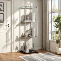 Pergar - Vitrina Cristal Led De 3 Niveles Con Una Puerta, Multifuncional, De Vidrio Templado, Base Negra, 39,8x35x123,3 Cm