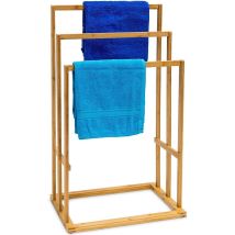 Porta Asciugamani Da Terra In Legno Bambu Carbonizzato 3 Braccia Piantana Bagno