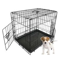 Foxhunter - 24' Folding Pet Dog Puppy Metal Training Cage Crate Carrier Small Black 2 Doors