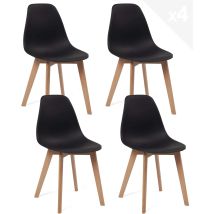 Ensemble De 4 Chaises De Cuisine Au Design Scandinave, Assise En Plastique Noir Souple, Légères, Durables Et Faciles D'Entretien, Pieds En Hêtre Clair