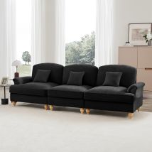 Sofá Modular De 3 Plazas En Chenilla Negra, Faldón Extraíble (2 Estilos) + Otomana, Patas Cónicas