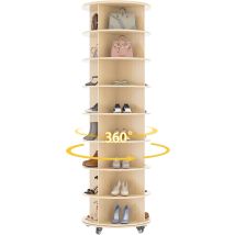Yodolla 8 Tier Rotating Shoe Rack Tower, 360° Spinning Shoe Storage Cabinet, Round Carousel Vertical Lazy Susan Shoe Organiser, 188x60cm, Natural