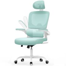 Rattantree - Office Desk Chair - Bigzzia High Back Mesh Office Chair With Flip-up Armrest - Computer Chair With Back Support And Headrest - Green