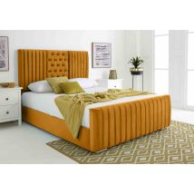 Casa - Gracie Mustard Plush Velvet Matching Buttons Single Bed Frame