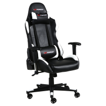 GTFORCE – PRO GT Leather Racing Sports Office Chair – Black and White – Height Adjustable 121-129 cm – Reclines up to 170 degrees