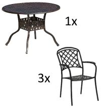 4-teilige Sitzgruppe Aluminium Guss Bronze Tisch Ø 106 Cm Mit 3 Sesseln Tisch Ø106 Cm Mit 3x Sessel Capri - Inko
