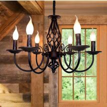 Ganeed - Rustic Pendant Chandelier, French Country Vintage 6 Lights Chandeliers Farmhouse Pendant Light Fixture Height Adjustable Candle Wrought Iron 