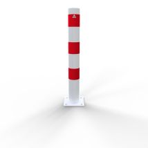 Schake Absperrpfosten Ortsfest Für Dübelbefestigung Aus Stahlrohr Verzinkt Ø108x2,5mm Weiß Mit Rot Reflektierenden Leuchtstreifen Und Stahlkappe 900mm