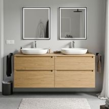 Bernstein - Mobile Lavabo Sospeso Mdf Rovere Miele, Piano Lavabo Rovere Miele, Cassetti Girevoli - 160x46x62cm - Vireo rovere Miele Oro, Rovere Miele 