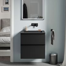Badmöbel Unterschrank Bernstein Lavoa 60cm Mit Mineralguss Waschbecken Bruxelles Badmöbel: Schwarz Matt, Metallgriff: Anthrazit Matt, Waschbecken: 