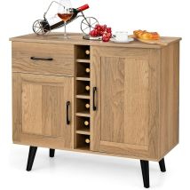 Sideboard, Küchenschrank Mit Türen Und Schubladen, Küchekommode Im Landhausstil Mit Weinregal Für 6 Flaschen, Buffetschrank Weinschrank Für Küche, 
