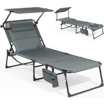 Homecall Klappstuhl 2-in-1 Sonnenliege Mit Sonnendach Klappbar, Strandliege, (mit Gesichtsausschnitt, Getränkehalter & Flaschenöffner, 1 St), 