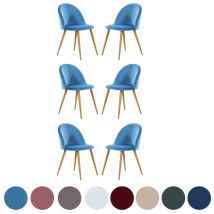 Lot De 6 Chaises De Salle À Manger En Velours Lucia - Chaises De Salle À Manger Modernes Avec Rembourrage Et Dossier Incurvé Et Pieds En Bois - Bleu