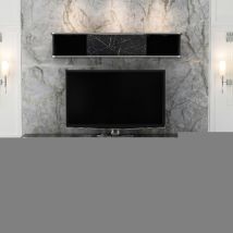 Homemania - Mueble Tv Con Mueble Alto Bientv 180 Efecto Mármol Negro Y Detalles Plata