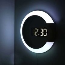 Devenirriche - Led Wall Clock, Creative Remote Control, Digital Clock, Hollow Mirror, Temperature Alarm, 7 Color Changing, Night Light For Home, 