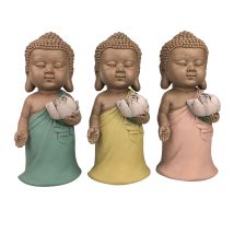 Set di 3 Statue di Buddha in Resina Multicolore – 17,5 cm x 7,5 cm x 7 cm – Decorazioni per Casa – Origen