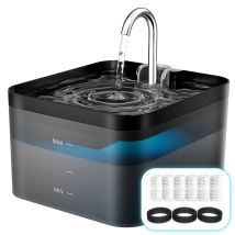 Balimo - 2,2 L Katzenbrunnen, Mehrfachfilterung, 2 Wasserdurchflussstufen, Inklusive 6 Filtern + 3 Schwammnetzen, Schwarz