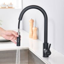 Grifo Cocina Con Ducha Extraíble Hasta 40cm , 360° Giratorio Fregadero Monomando Cocina, Grifo De Fregadero En Acero Inox, Negro Matto - Lonheo