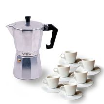 Muvip - Cafetera De Aluminio Mv0601, Capacidad De 6 Tazas, Mango Ergonómico, Antiadherente, Compatible Con Cocinas Eléctricas, Vitrocerámicas Y De Gas