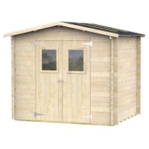 Caseta De Jardín Bh19 Hobby 248x198 De Madera De Abeto Natural 19 Mm Con Puerta Doble Con Ventana, Techo Y Suelo Machihembrado, Montaje Fácil, 