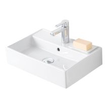 Lavabo rectangular de porcelana blanco – 0017B – Toallero cromado opcional – Instalación sobre encimera o suspendido