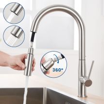 Auralum Rubinetto Cucina Estraibile In Acciaio Inox, Rubinetto Da Cucina Con Doccetta Estraibile Fino A 45cm Con Aeratore Staccabile, Girevole A 360° 